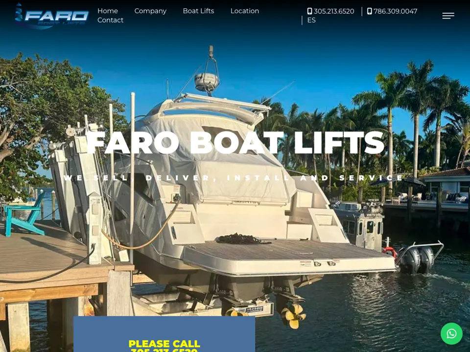 Faro Boat Lifts website built by Essential Marketing