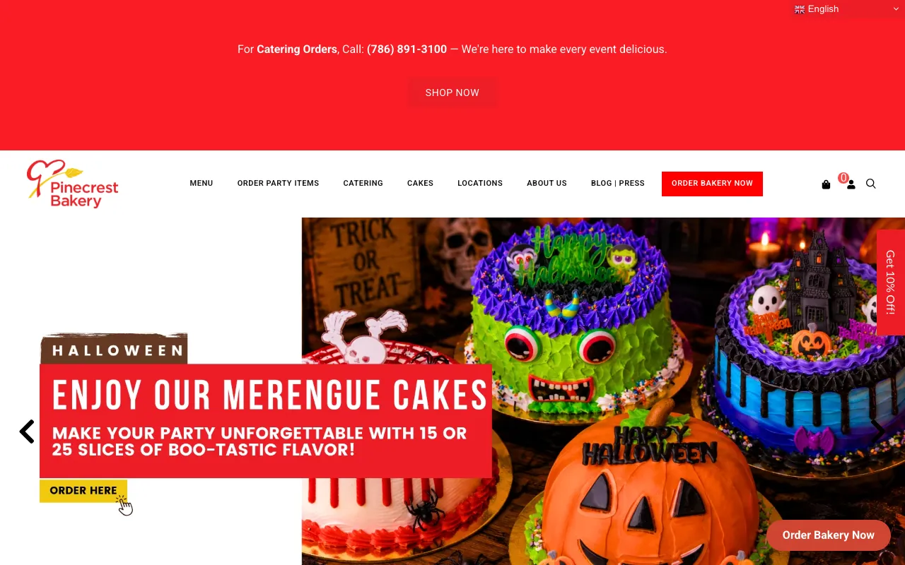 Pinecrest Bakery website homepage
