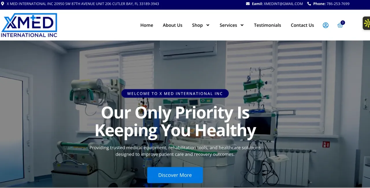 Website we built for X Med International, a medical equipment company in Cutler Bay