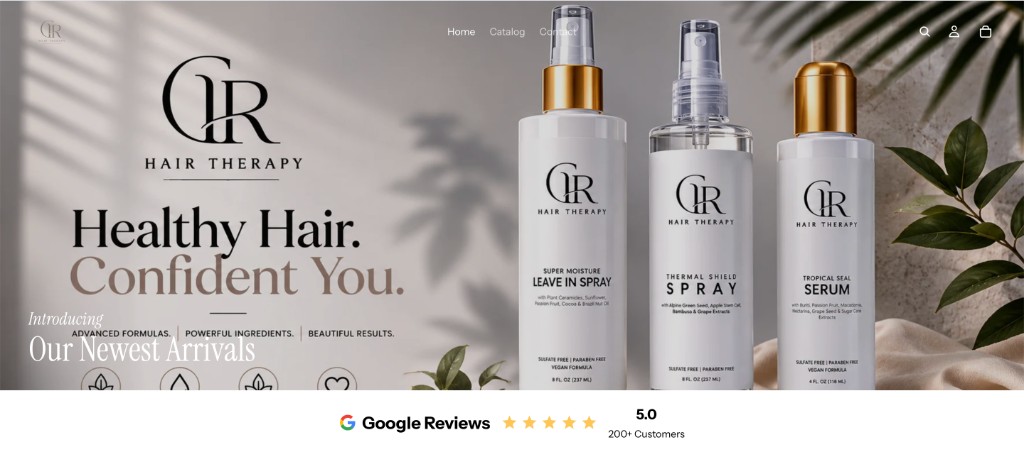 Hair Therapy ecommerce homepage — Healthy Hair. Confident You.
